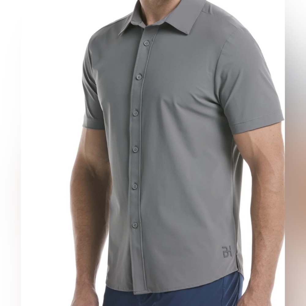 Chaps grey seacoast wash short sleeve button  Shirt men's M And L arge‎ NWT